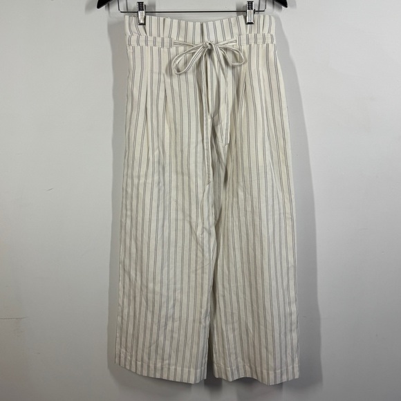 Club Monaco White Pin Striped Linen Blend Wide Leg Pants Size 4 Summer Casual - Picture 3 of 15